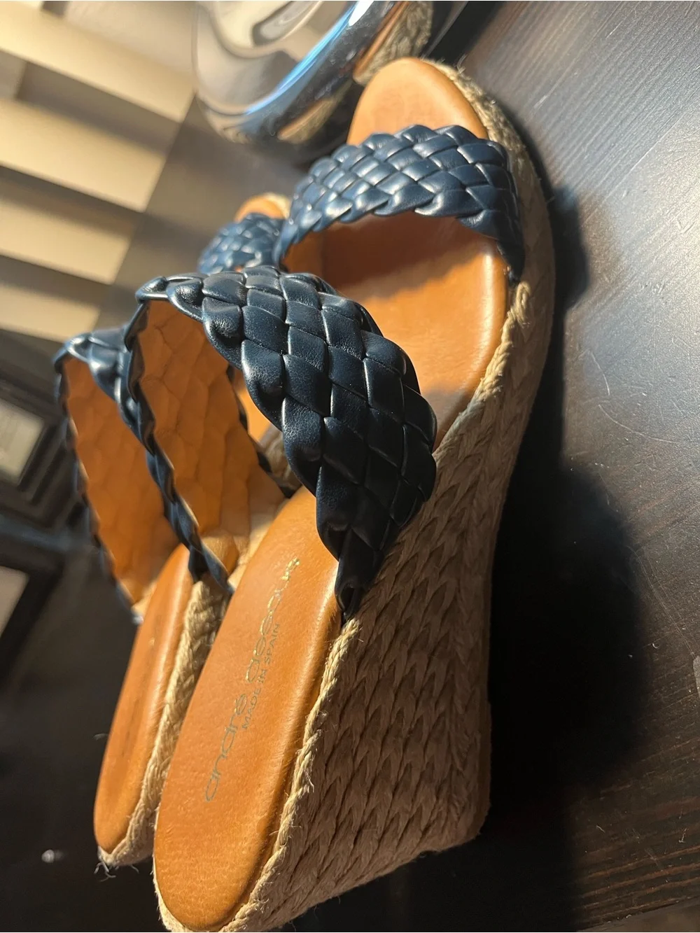 Braided navy blue Wedge Sandal for Women size 41/10 Andre Assous Sandal